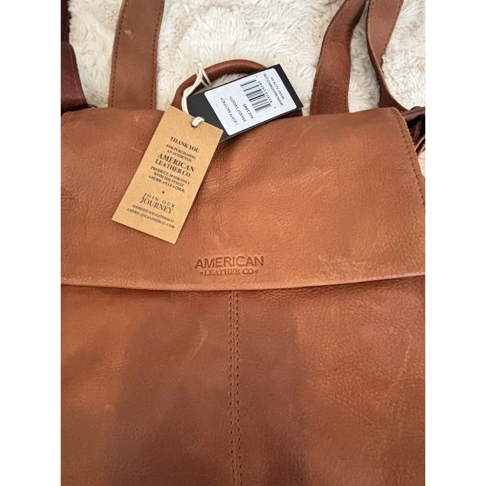 AMERICAN LEATHER Liberty Backpack In Brandy Smooth MSRP $228.00 NWT - Picture 5 of 12
